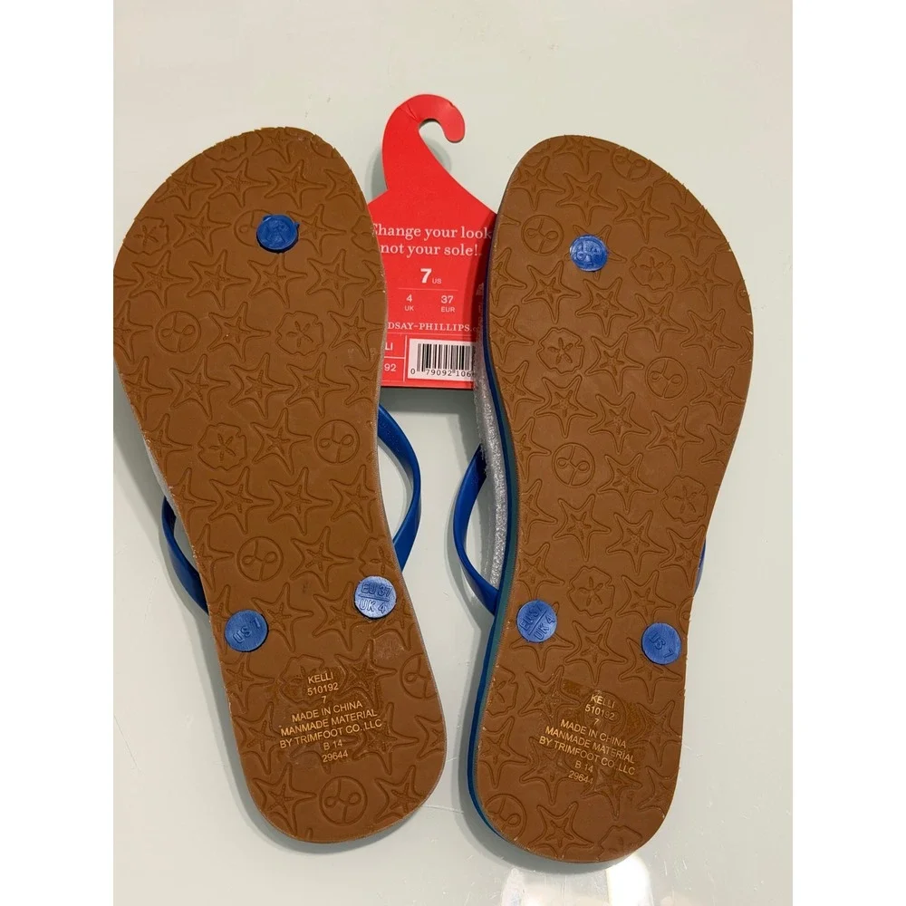 Lindsay Phillips Embellished Flip Flops Kelli Princess Blue Sz 7 sandals